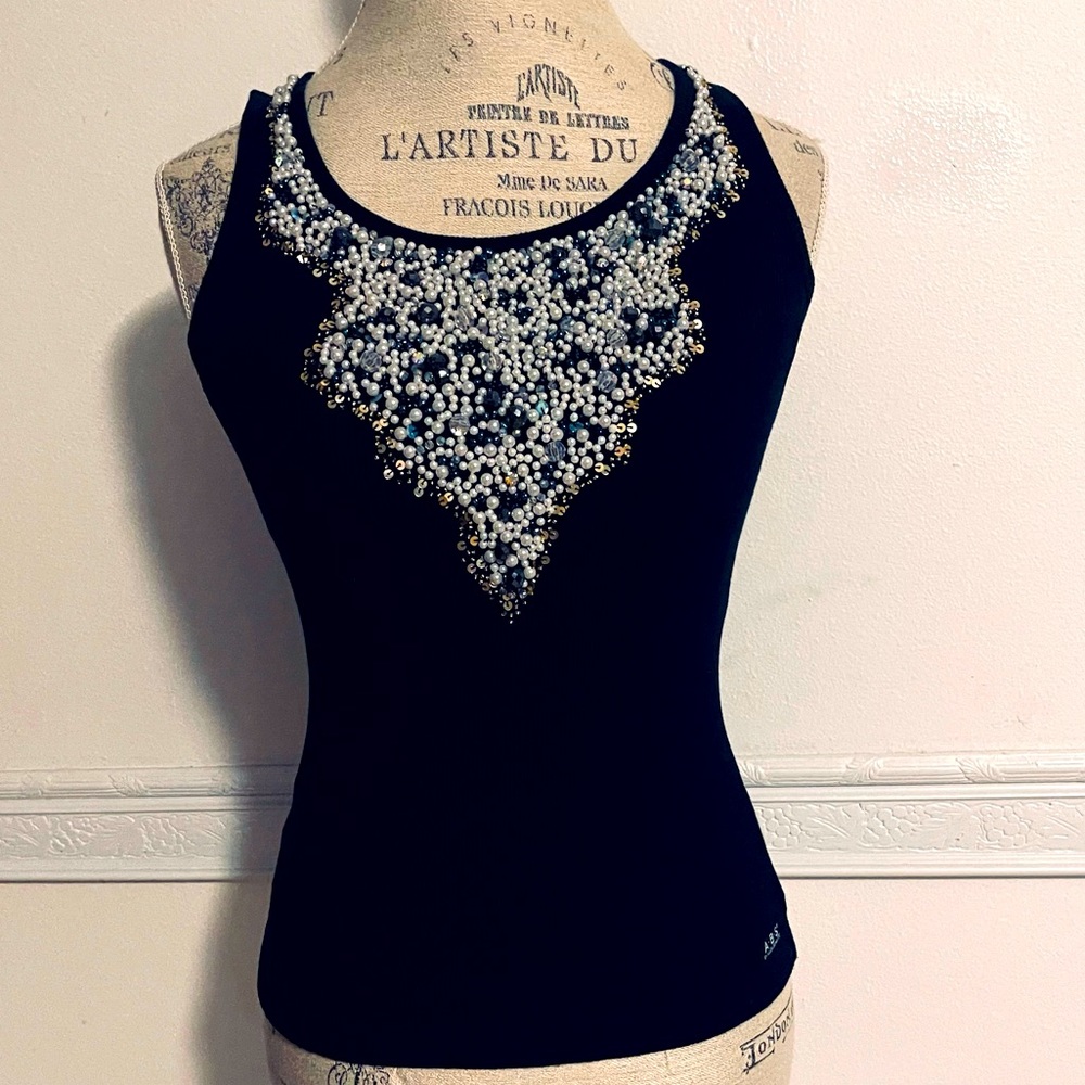 “ABS” Gorgeous Beaded Tank Top, black size P